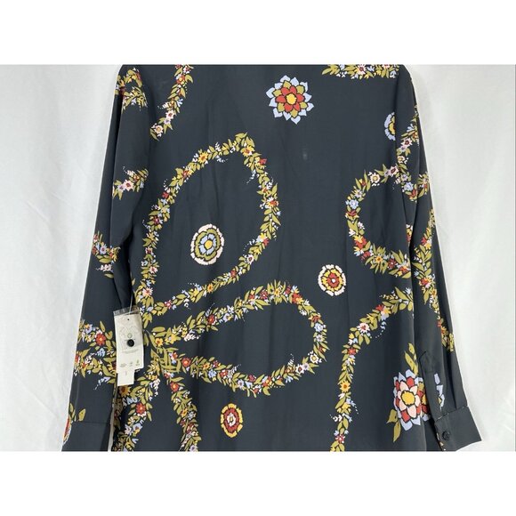 ModCloth Top Blouse Womens Size XL Gray Floral Long Sleeve Front Tie BOHO New - Picture 9 of 15